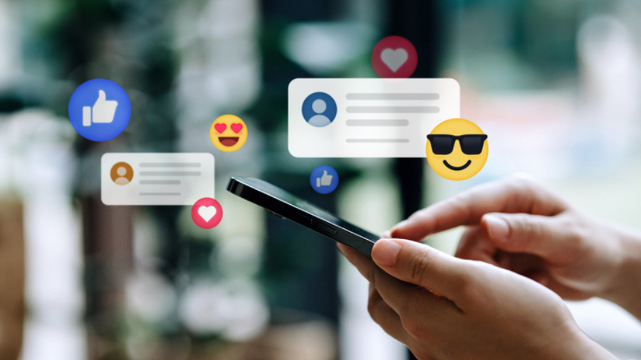 Social media icons and analytics dashboard illustrating automated marketing management